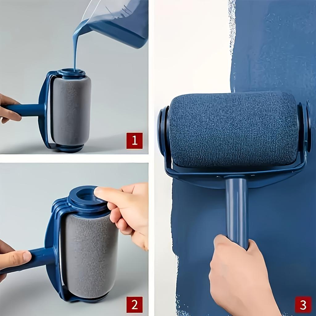 4pcs Large Self-Feeding Paint Roller Set with Extension Pole |7-Inch Roller | Metal & Plastic | Smooth Even Coating | Easy To Use for Latex Wall Paint