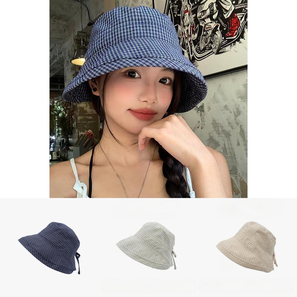 Summer Grid Fisherman Hat With Wide Brim And Breathable Canvas For Sun Protection