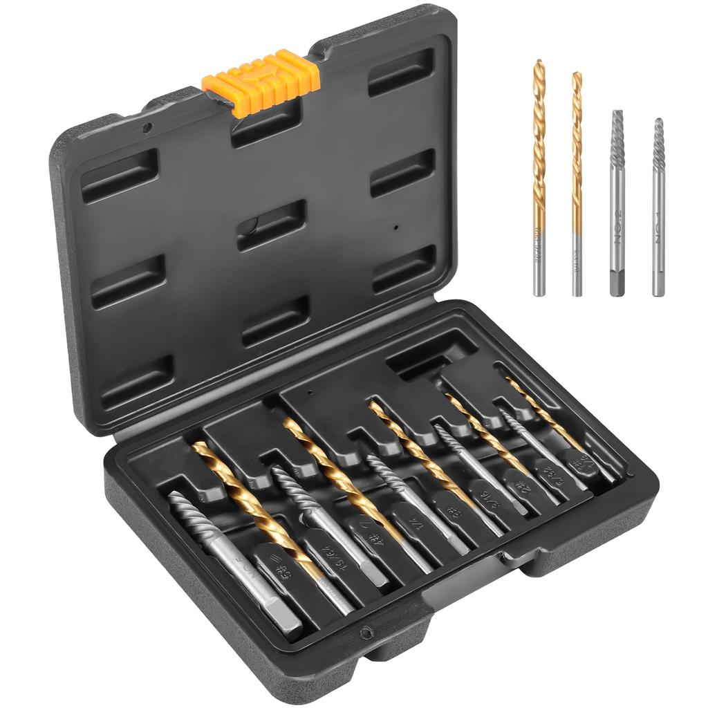 Zestaw 10/14 szt. Wykrętaków do śrub HSS Precyzyjna Kontrola Łatwe Wykręcanie Stal HSS Wiertło Lewoskrętne do Usuwania Uszkodzonych Złamanych Nakrętek, Śrub