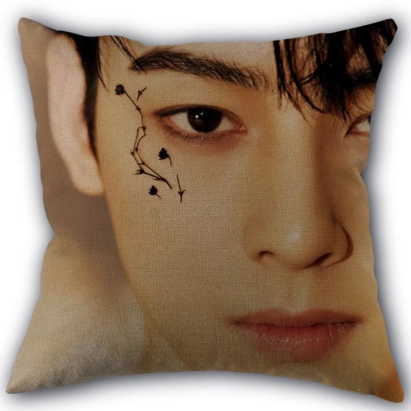 Kpop Cha EunWoo Pillowcase New Cotton Linen Fabric Square Zipper Pillowcase 45X45 Wedding Decorative Pillow cover
