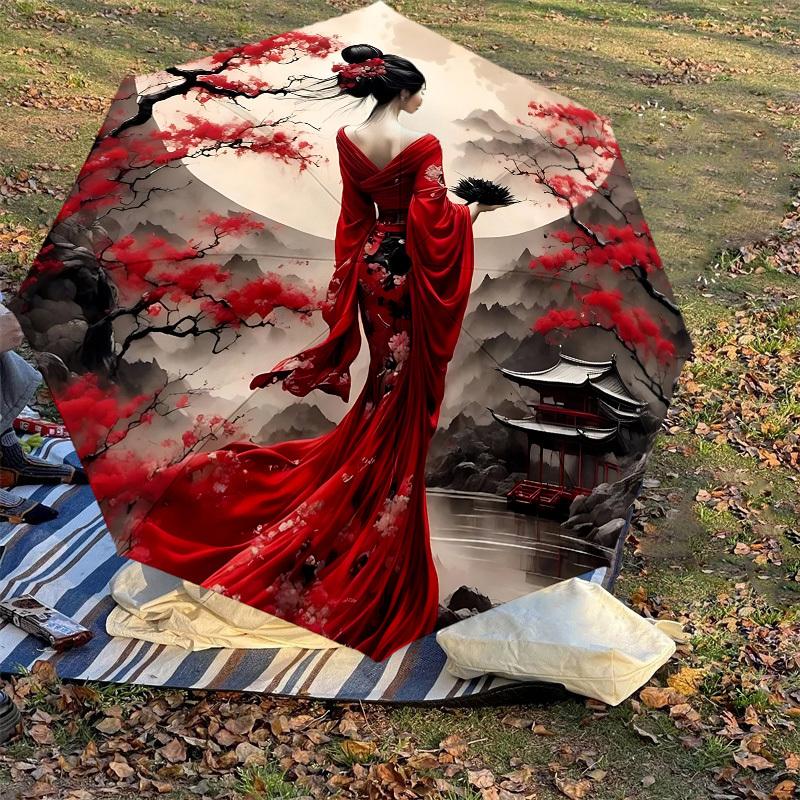 1PC Cherry Blossom Traditional Umbrella-8-Rib Reinforced, Automatic Open, Lightweight & Durable, Cute Fashion Accessory for Outdoor-W191