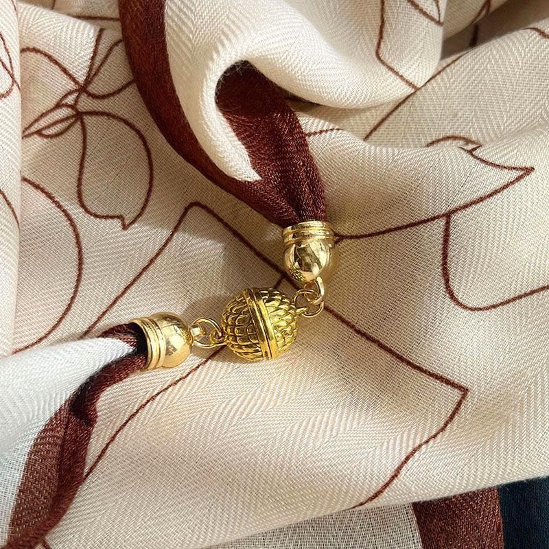 Spring & Autumn Silk Scarf: High-End Korean Style, Magnetic Buckle, Neck Protection, Versatile Temperament, Women's Square Scarf