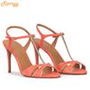 2025 Summer New Women Sandals T Tied Slingback Open Toe High Heels Front Rear Strap Casual Sandals Solid Color Plus Size
