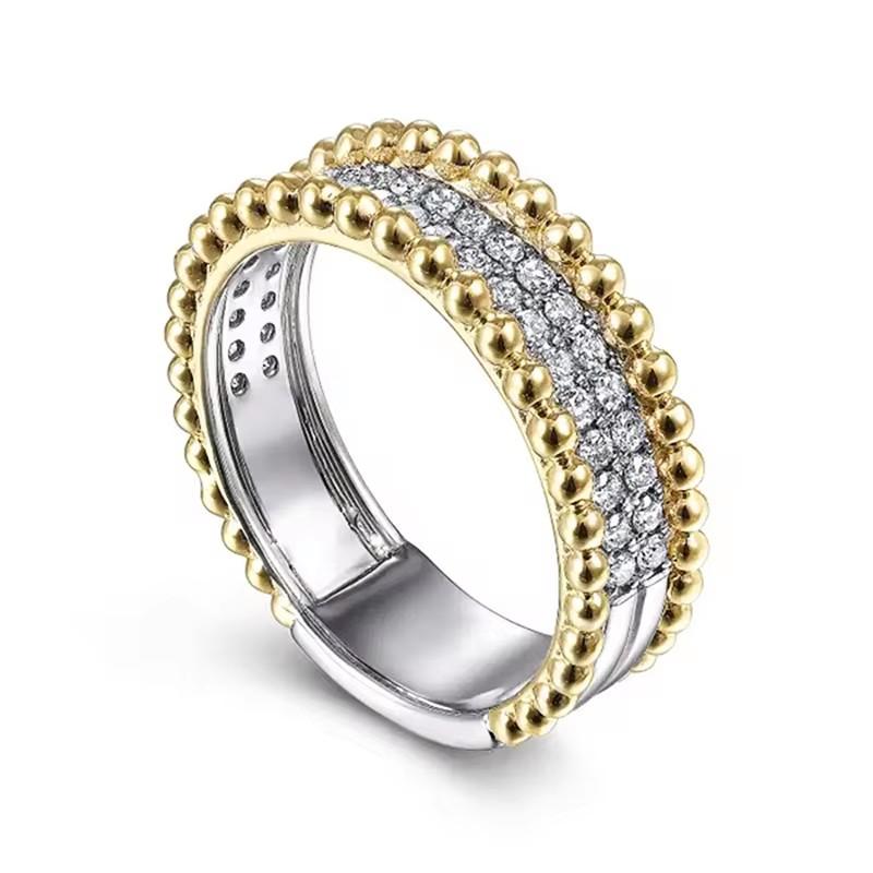 Huitan New Trendy Two-tone Women’s Rings Chic Bright Cubic Zirconia Finger Accessories Simple Stylish Engagement Party Jewelry