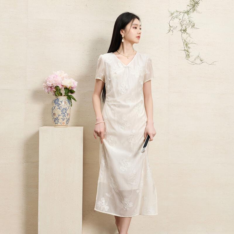 San Cai New Chinese Style Embroidered A-Line Dress