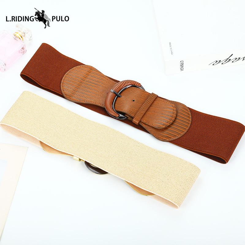 Ceinture de mode Robe Ceinture Femme Boucle en cuir Imprimé animal Ceinture large élastique