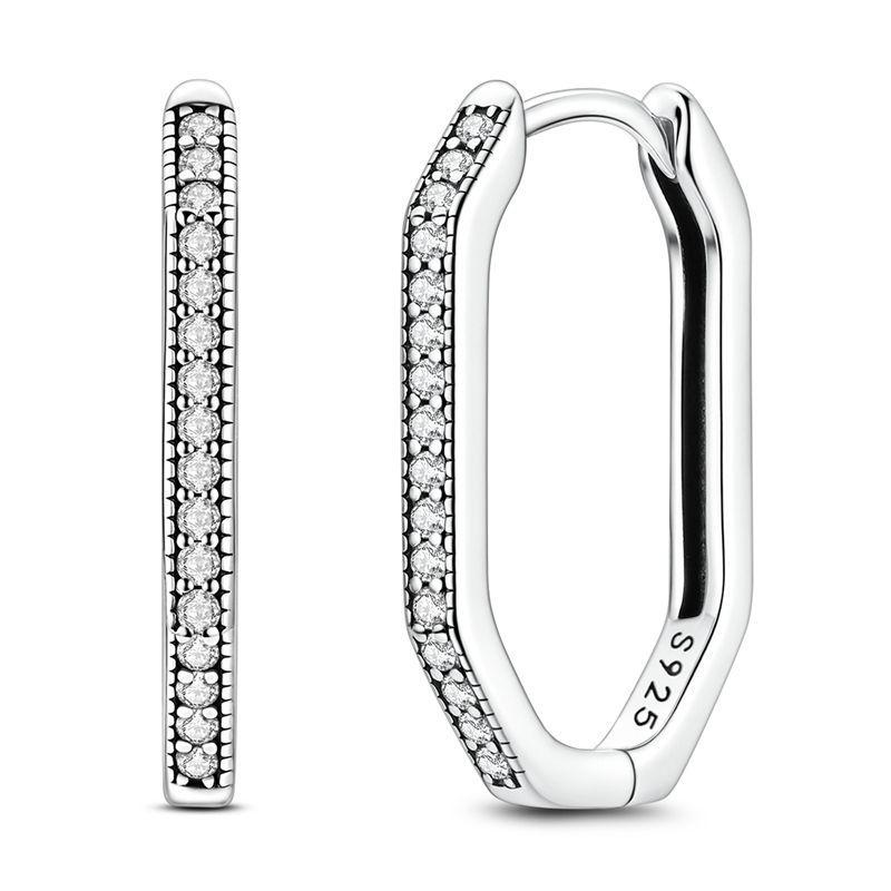 Sparkling Heart Hoop Earrings 925 Silver Heart Earring Glitter Zircon Large Circle Earrings Women Fine Jewelry Present