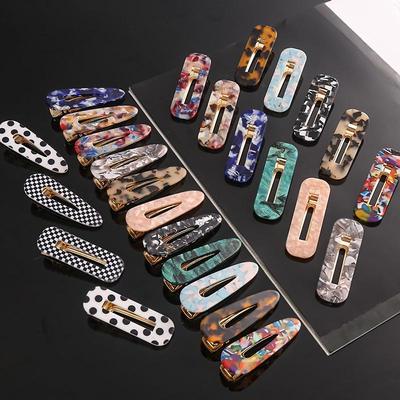 Women’s Geometric Acrylic Hairpin Set - Marble Design Hair Accessories