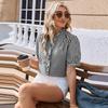 Women Casual Button Down Short Sleeve Loose Fit Plaid Shirt Top Lightweight Breathable Fabric Summer Blouse