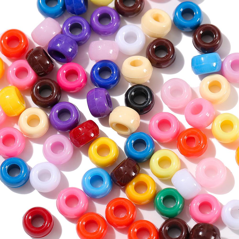 TX40 100Pcs 9mm Colors Minimalist Multicolor Rotundity Acrylic Big Hole Spacer Beads DIY Craft Kid Necklace Bracelets Accessory