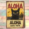 2D Flat, 1pc Aloha Black Cat Metal Wall Plaque - Vintage Hawaiian Aloha Sign with Black Kitten, Traditional Iron Wall-Mounted Decor, 8"X12" (20 X 30Cm