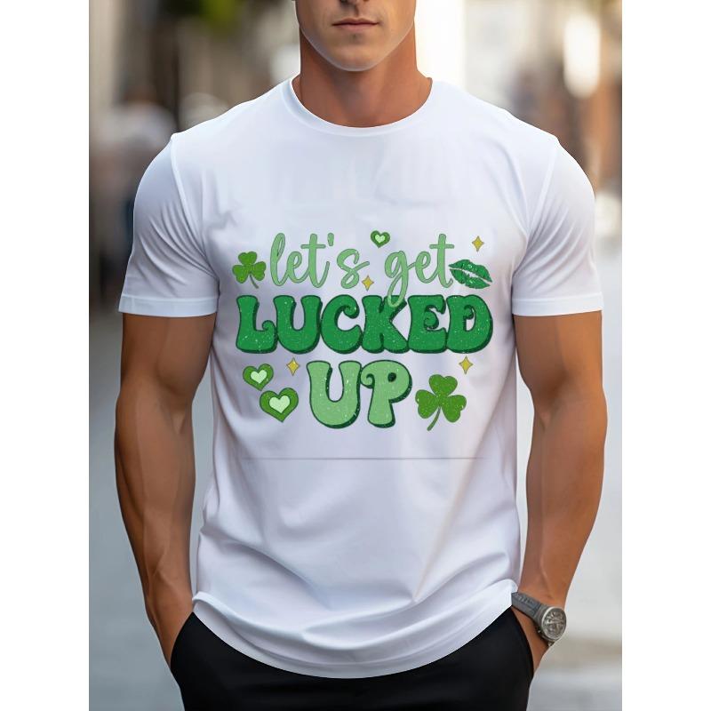 

Счастливая футболка, с зеленым текстом Let s Get LUCKED UP , клевером, сердцами и блестками, Повседневная футболка с круглым вырезом для мужчин, Идеально подходит в качестве подарка на праздничное празднование S чёрный