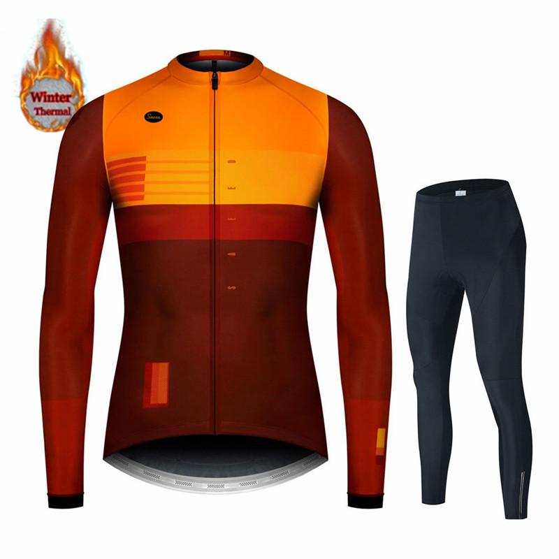 Long Sleeve Winter Cycling Clothing for Men, MTB Jersey, Thermal Fleece, Bib Pants Set, Triathlon, Spain