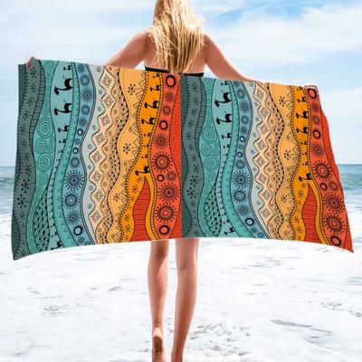 Bohemian Geometry Digital-printed Polyester Superfine Fiber Double-sided Fleece Beach Vacation Bath Towel, Beach Towel