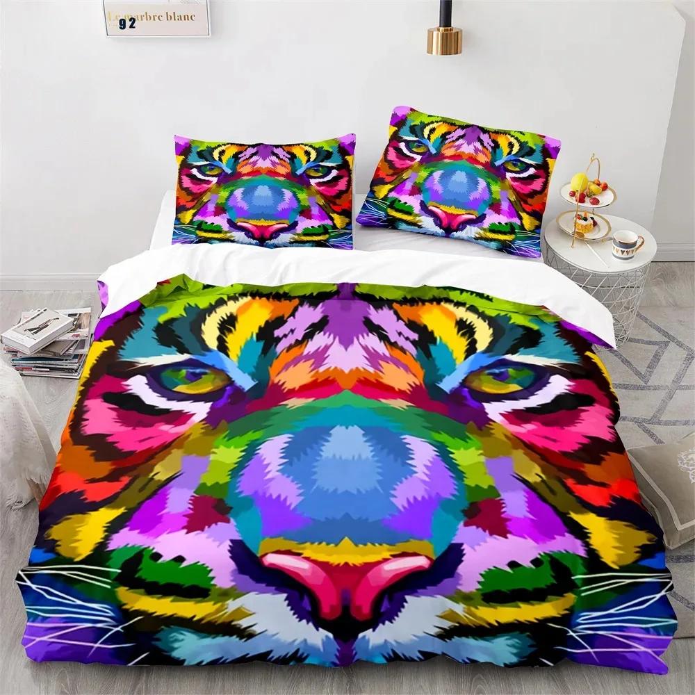 Lion Duvet Cover Set 3D Print Wild Animals with Glasses King Queen Size for Adults Teens Bedding Set Polyester Comforter Cover