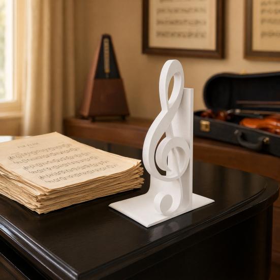 Treble Clef Table Ornament 3D Printed Music Note Bookend, Decorative Shelf Organizer, Modern Desk Decor for Home Book Office Study, Heavy Base Sturdy