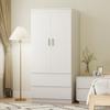 Bedroom Wardrobe with 2 Doors, 2 Drawers, 3 Compartments, Wood, White
