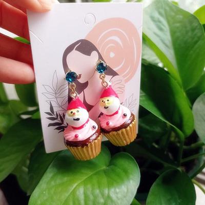 Christmas Snowman & Egg Tart 925 Stud Earrings - No Piercing Ear Clips for Women