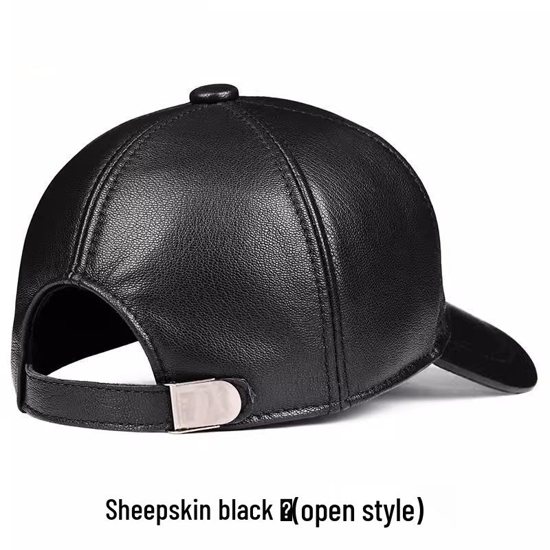 Men's Sheepskin Duckbill Cap - Genuine Leather, Casual, for Autumn/Winter, Adjustable Back Closure, Middle-Aged and Elderly 