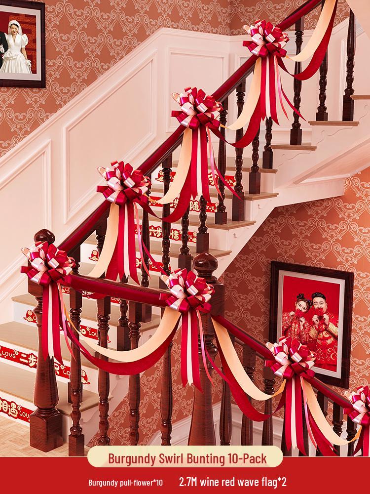 Свадебный набор для украшения лестничных перил: Цветочная композиция для жениха и невесты с лентами