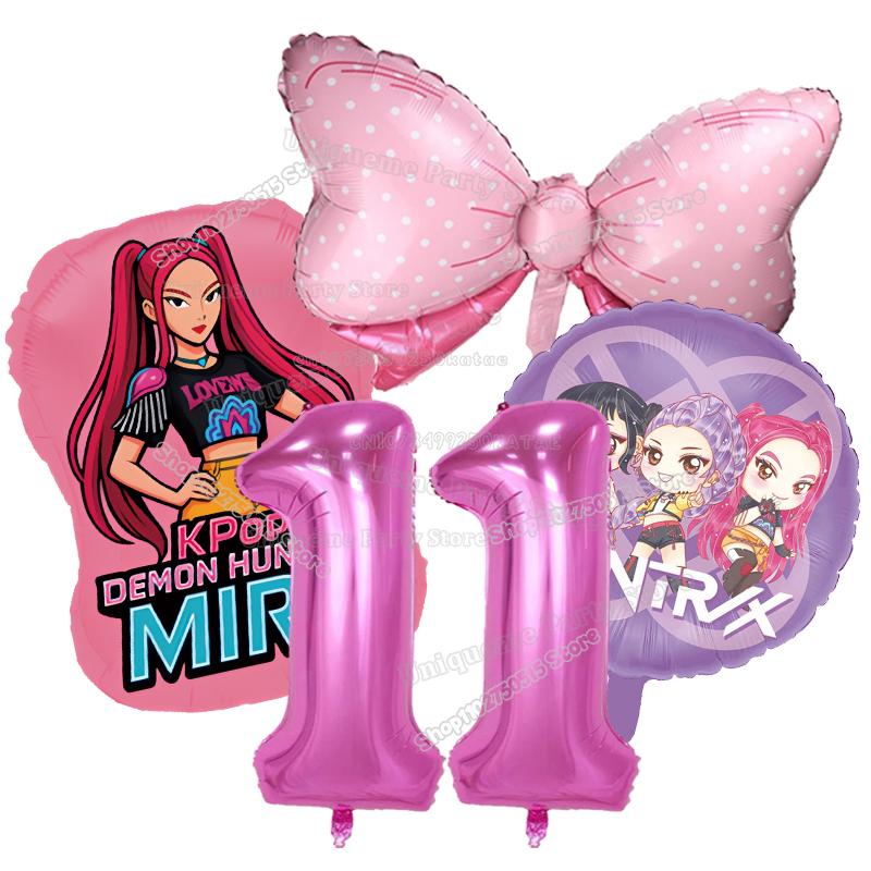 Kpop Demon Hunters Birthday Balloons Decoration Zoey Rumi Mira Girl Party Number Balloons Set Party Favor Home Decor Kids Gift