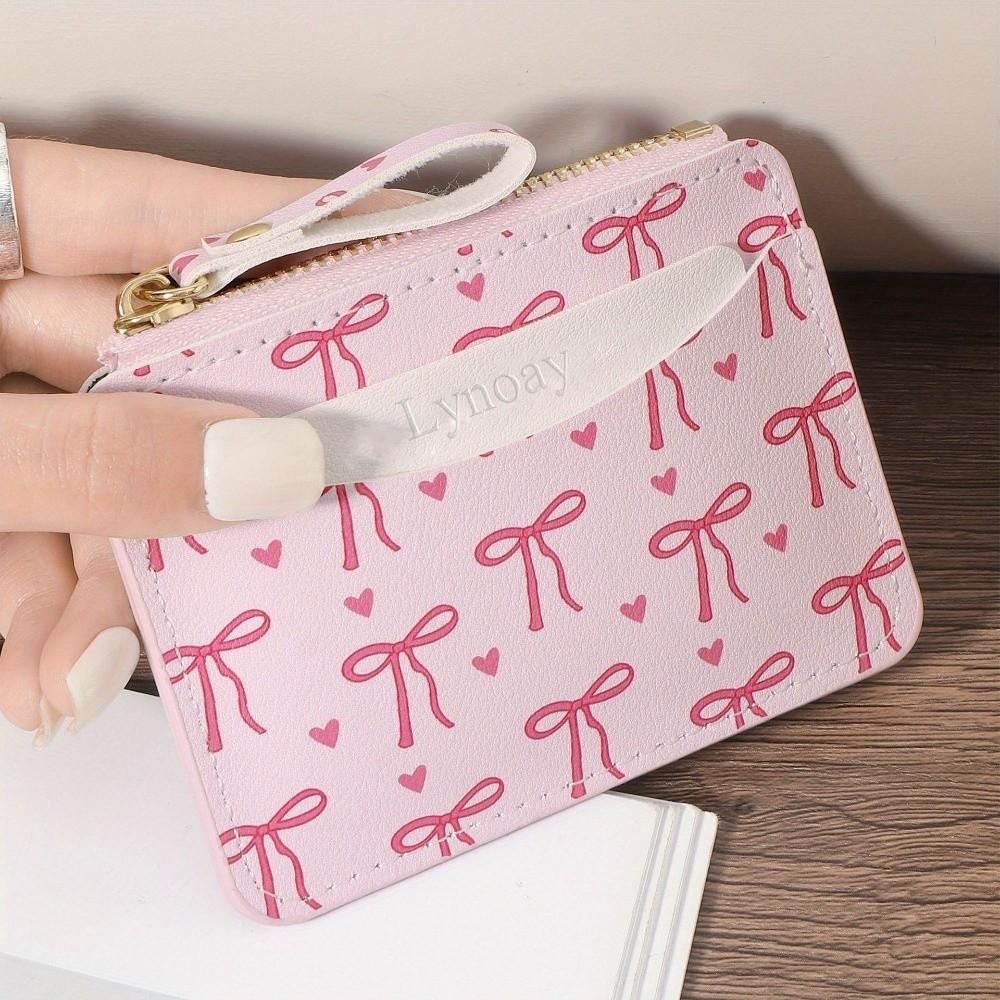 New PVC Credit Card Holder Slim Roomy Zipper Wallet Cute Bow Portable Card Case for Women Girls Zipper Wallet Coin Purse
