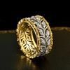 Unique Hollow-out Leaf Designed Rings for Women Sparkling Two Tone Finger Accessories Fashion Engagement Wedding Jewelry