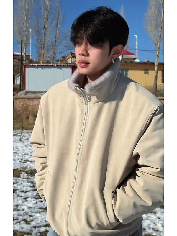 Men's American Retro Plush Eagle Winter Jacket - Stylish & Warm Cotton Coat