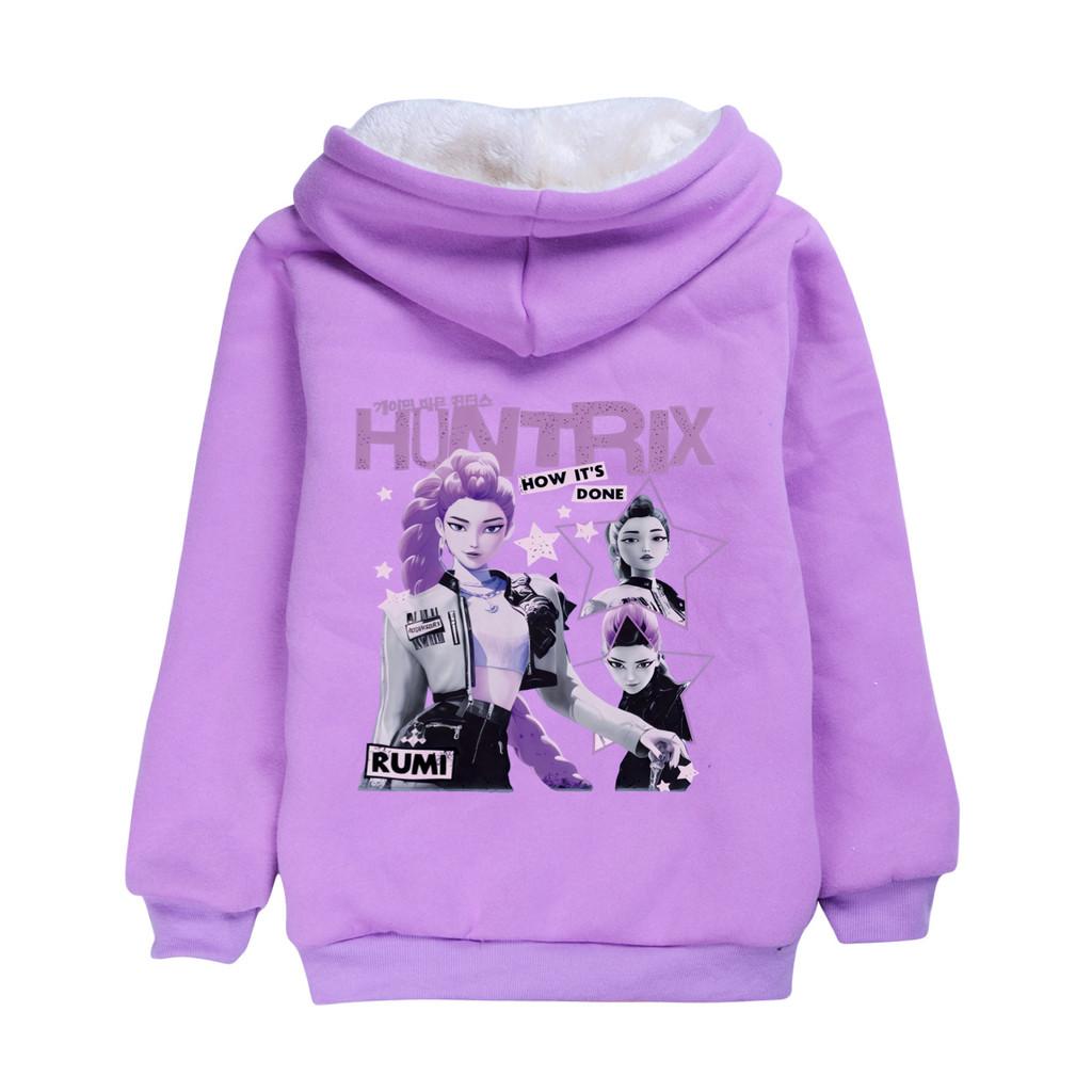 5105 Kids Girls Kpop Zoey Mira Rumi Print Coat Children Casual Long Sleeves Velvet Warm Winter Jacket