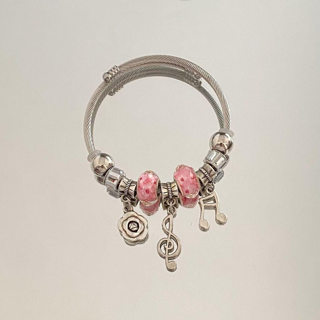 Panjia Dora Women's Stainless Steel Beaded Bracelet - European American Versatile Luxury Jewelry