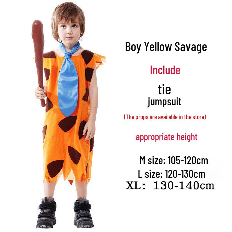 Halloween Yellow Spotted Adult Male Savage Cosplay Costume for Performances