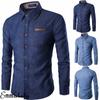 Men's Casual Slim Fit Stylish Wash Denim Long Sleeves Jeans Shirts Smart Casual Fashion Men Clothes