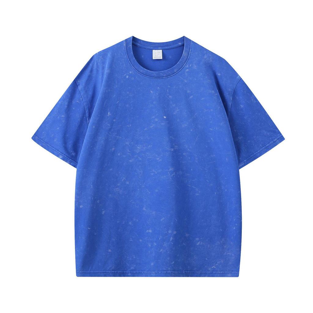 T-shirt da uomo in puro cotone pesante da 260 g, effetto retrò, con motivo a fiocchi di neve, vestibilità ampia, maniche corte