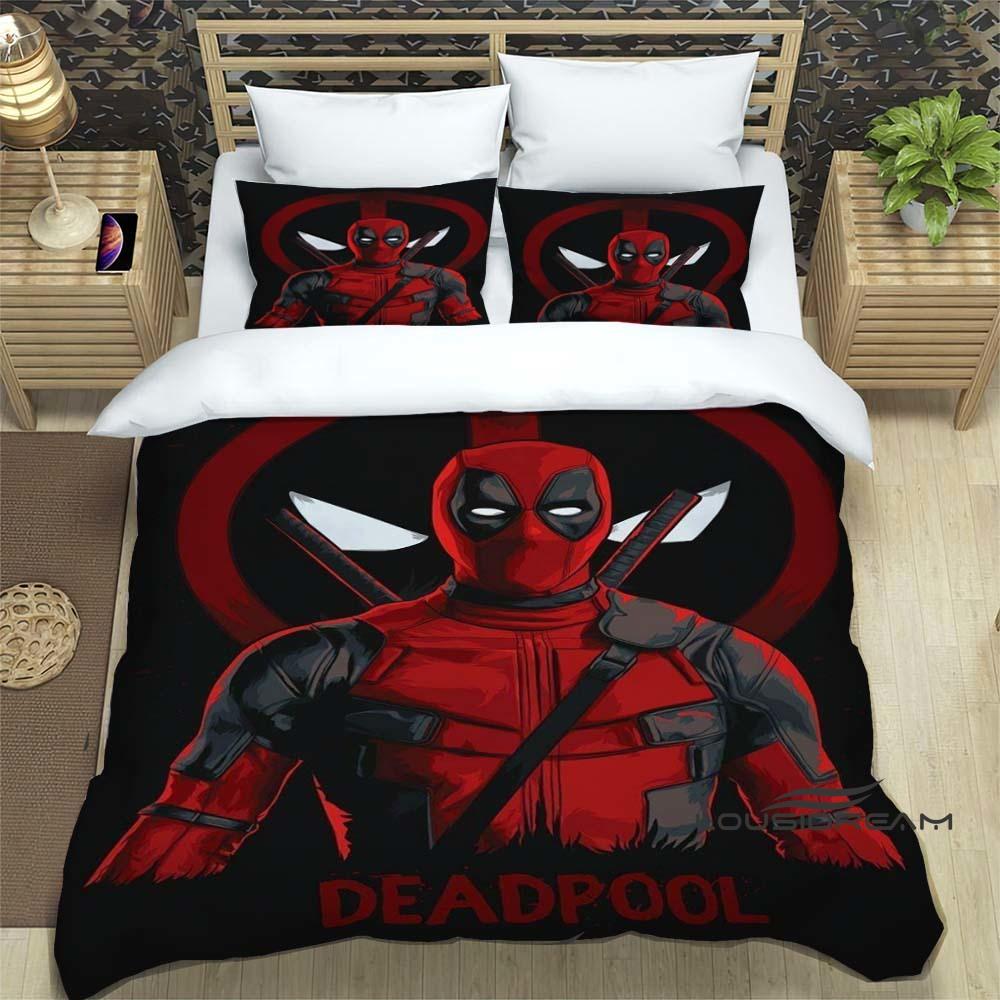 3D printed cartoon Deadpool duvet cover and pillowcase bedding set, suitable for boys and girls' bedroom decoration, children's