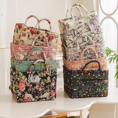Floral Pattern Fabric Storage Boxes With Handles Foldable Organizer Clothing Underwear Home Bedroom Bathroom Desktop Travel Use