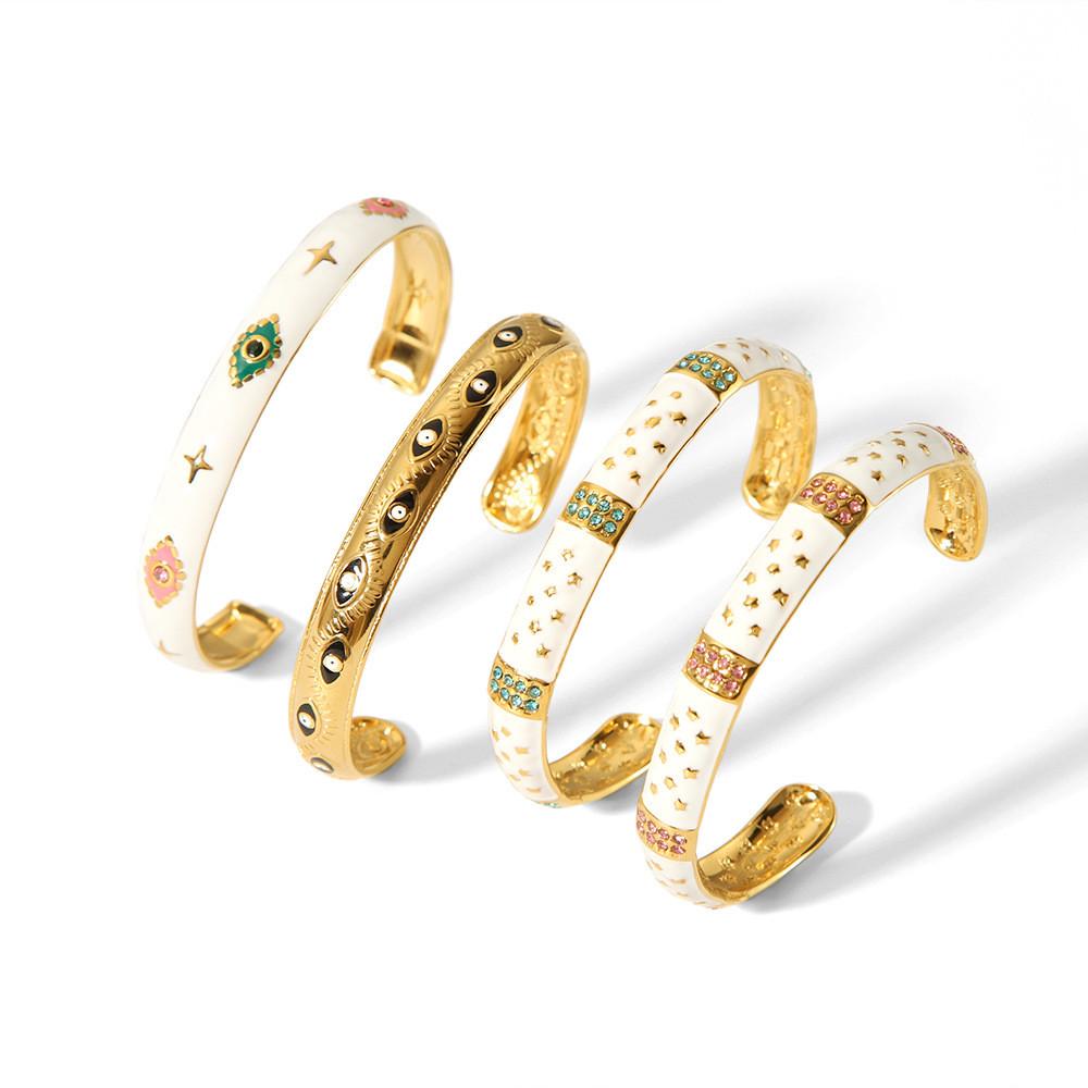 French Vintage Steel Open Cuff Bracelet With 18k Gold Plating And Diamond Accents For Fashion Jewelry Enthusiasts