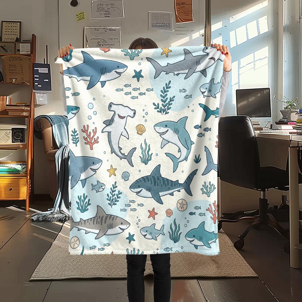 1PC Cute Marine Animals Print Flannel Blanket, High quality All Seasons, Home Decor, Warmth and Comfort, Perfect for Christmas Gifts