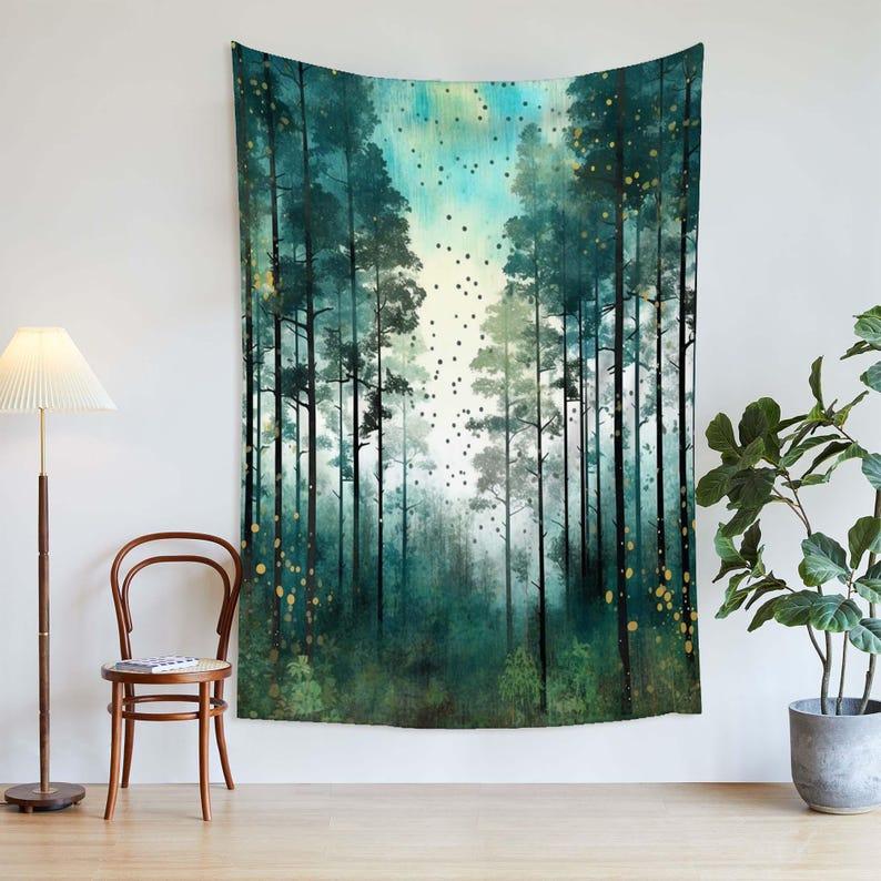 Watercolor Pine Tree tapestry 75x100