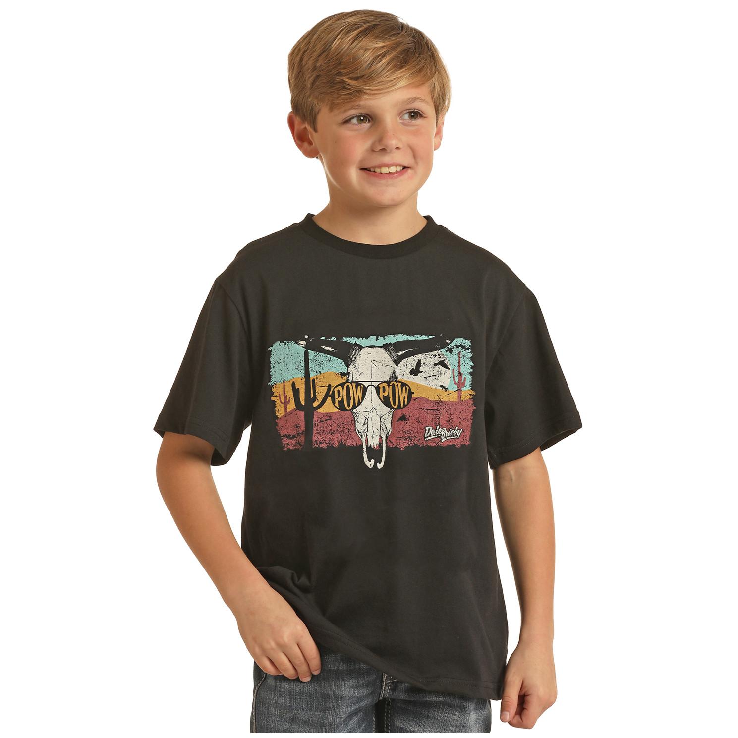 Rock Roll Youth Boy s Black  Pow Pow  Graphic T-Shirt RRBT21R06E-01 L