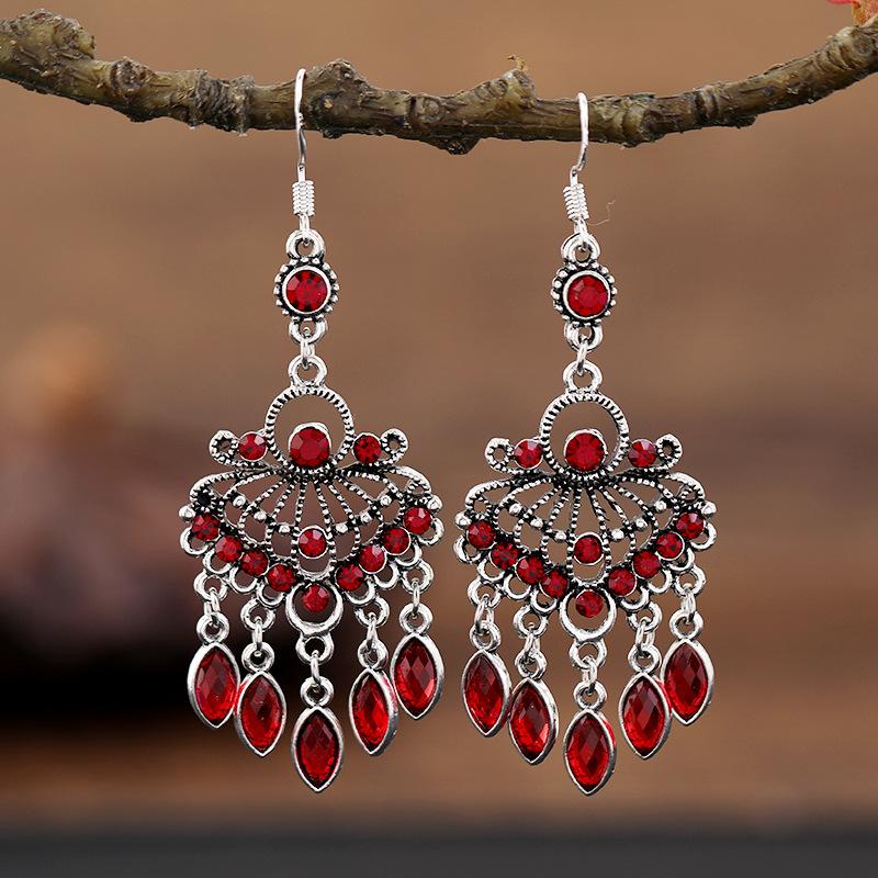 Vintage Palace Crystal Long Tassel Earrings with Feminine Style and Versatile Personality Earrings, Korean Fashion Ethnic Style Earrings