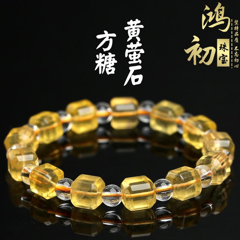 Браслет из кубических бусин натурального желтого флюорита Hongchu Crystal Ледяно-желтый браслет из кубиков флюорита about8MM/Strip