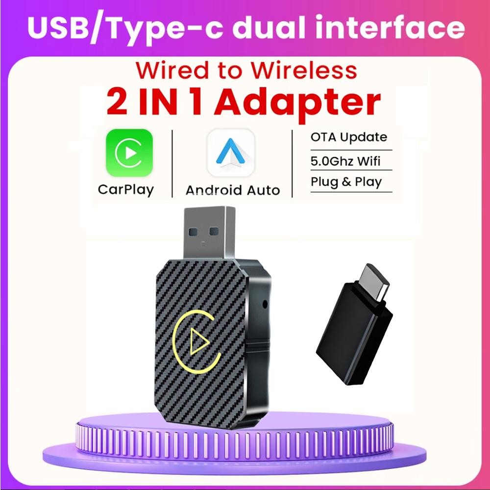 2 IN 1 Wired to Wireless CarPlay Android Auto Adapter USB Dongle Smart Mini Box Plug & Play For VW Toyota Nissan Honda Ford Benz