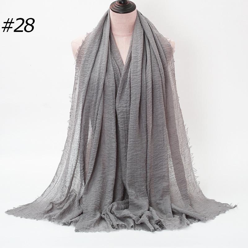 Solid Color Wrinkled Cotton-Linen Feel Women's Headscarf with Fur Edge
