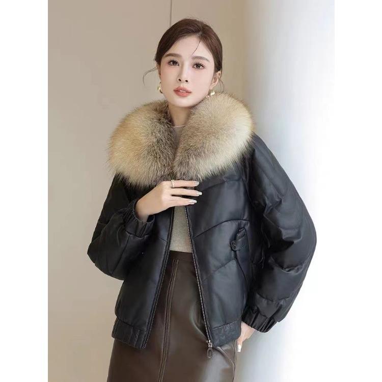 Winter Short Warm Windproof Leather Jacket with Fur Collar