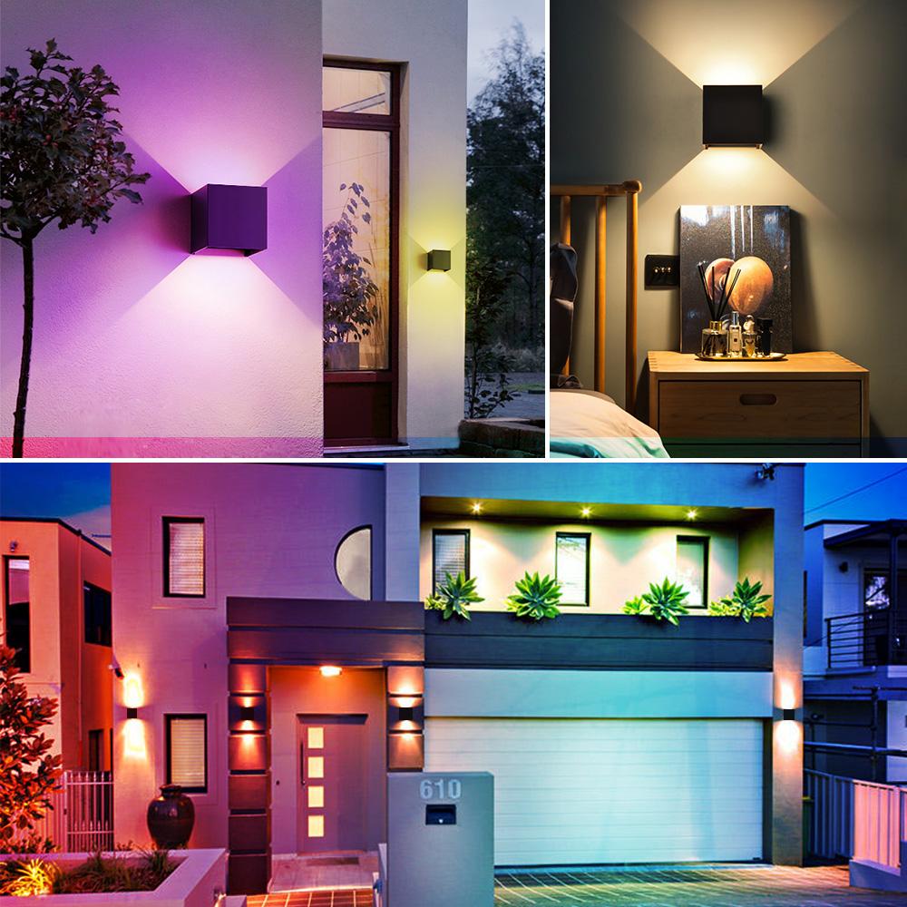 Tuya WIFI  LED Wall Lamp Spot Light IP65 Waterproof APP RGB Dimming Double Lampshade Aluminum Acrylic Garden Porch Sconce Light