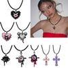 Gothic Liquid Heart Pendant Necklace Devil Eye Cross Choker Punk Devil Eye Clavicle Chain for Women Jewelry Accessories