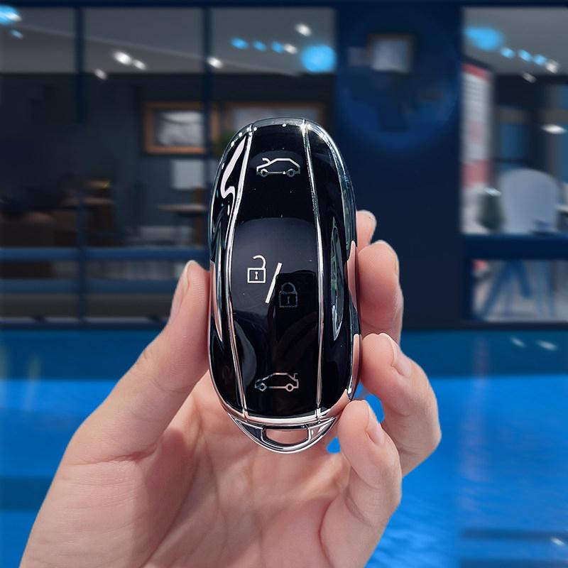 Silberne Kante TPU Auto Keyless Schale Fob Für Tesla Model 3 Y X Model S Schutz Hülle für Auto Fernbedienung Schlüssel Zubehör