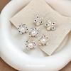 Silver Needle Zirconia Pearl Enamel Polka Dot Flower Stud Earrings - Fashionable and Cute Women's Accessories