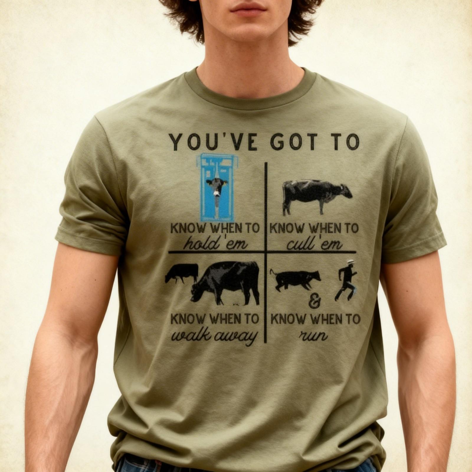Funny Rancher Graphic Tee Know When to Hold Em Cow Shirt XL