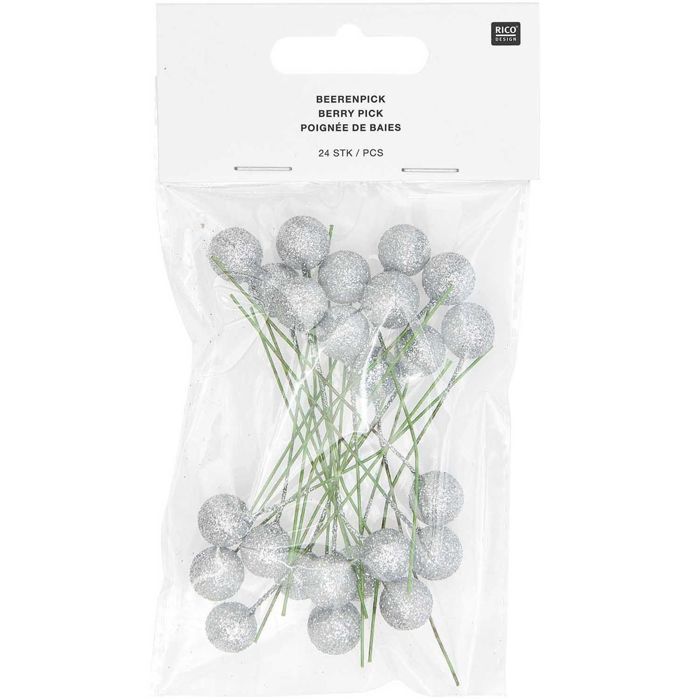 24 baies argentées à paillettes 8 cm